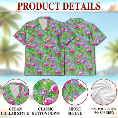 Netecom Watercolor Tropical Flamingo Hawaiian Shirt for Men, Pink Bird Summer Button Down Short Sleeve Beach Shirt