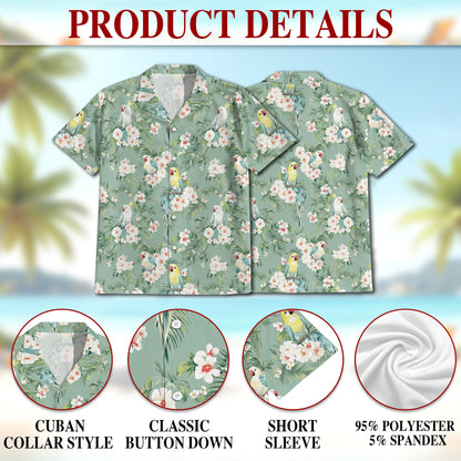 Netecom Tropical Parrot Hawaiian Shirt for Men Women, Parrot Lover Gifts, Animal Floral Button Down Summer Beach Shirts