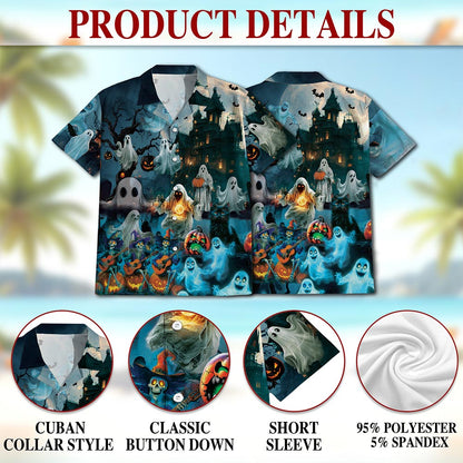 Netecom Halloween Ghost Hawaiian Shirt for Men, Ghost Skeleton Button Down Summer Beach Short Sleeve Shirts, S-5XL