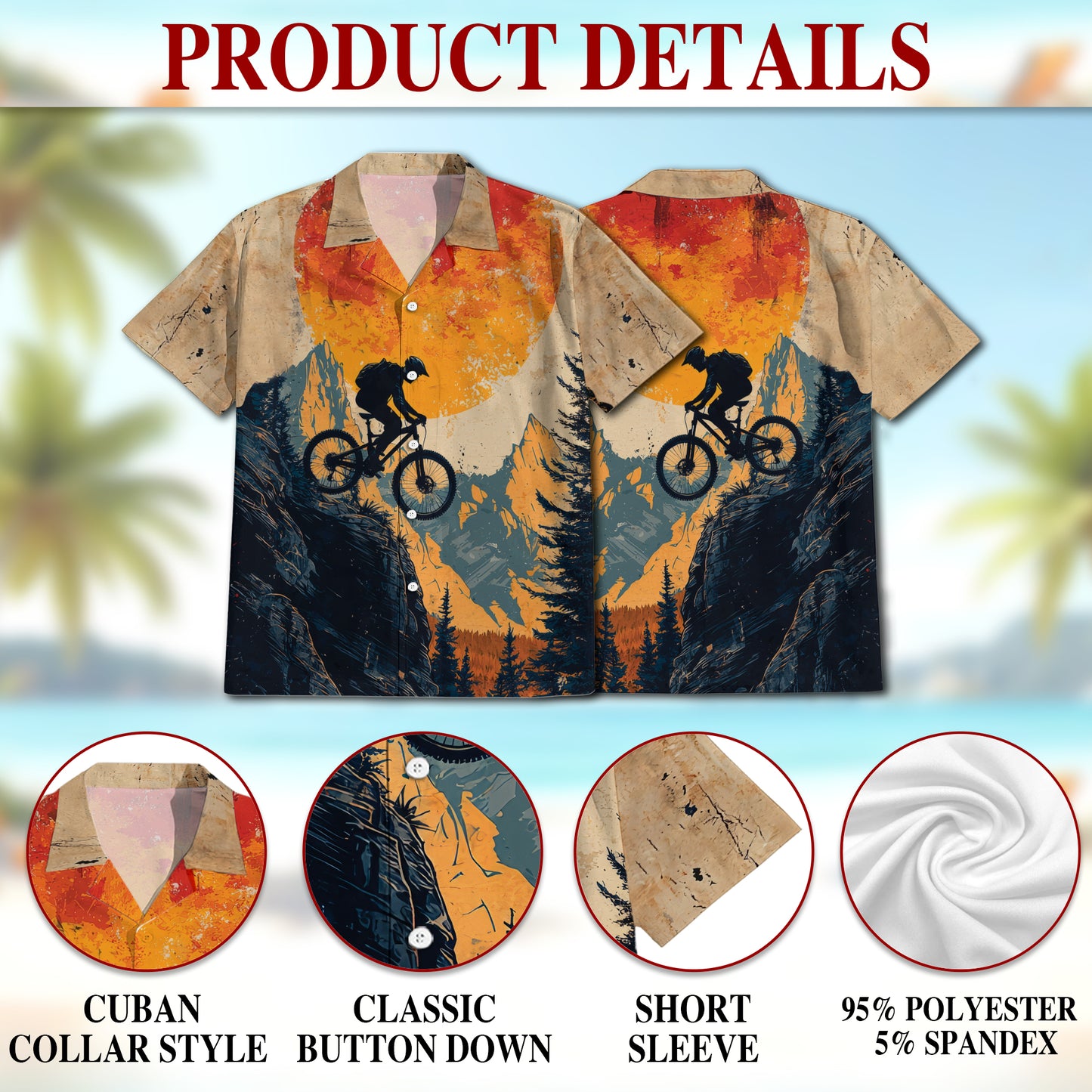 Netecom Vintage Mountain Biking Hawaiian Shirt for Men, Biker Gifts, Cycling Button Down Summer Beach Shirts