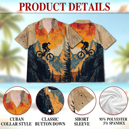 Netecom Vintage Mountain Biking Hawaiian Shirt for Men, Biker Gifts, Cycling Button Down Summer Beach Shirts