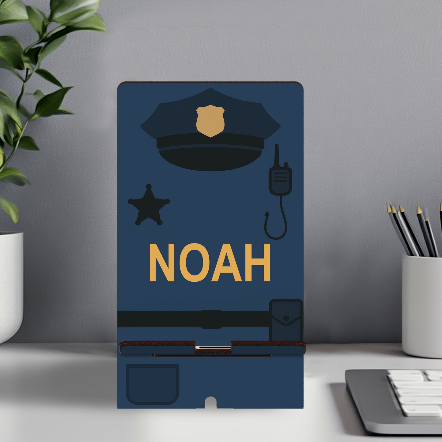 Netecom Customizable Police-Themed Phone Stand, Personalized Name - Thoughtful Gift for Police Officers and Desk Decor, Christmas Gifts