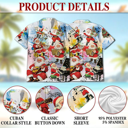Netecom Musical Santa Claus Christmas Hawaiian Shirt, Funny Holiday Button Down Summer Beach Short Sleeve Shirt, S-5XL
