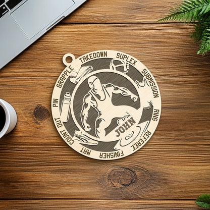 Netecom Personalized Wrestling Christmas Ornament – Custom Wooden Ornament for Wrestlers with Name & Terms