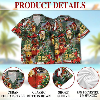 Netecom Golden Retriever Christmas Hawaiian Shirt for Men, Festive Dog Holiday Print Button Down Summer Beach Shirt, S-5XL