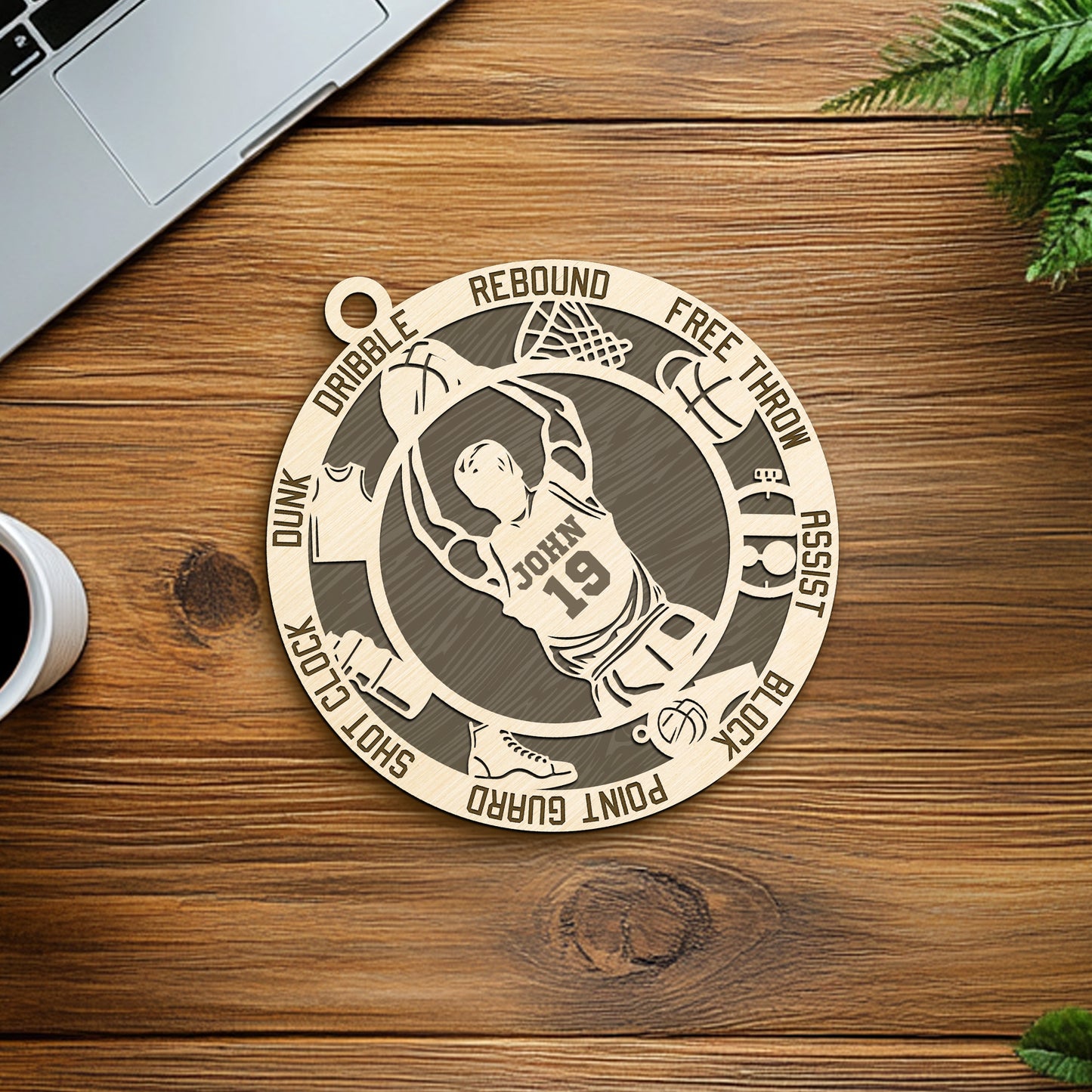 Netecom Custom Basketball Ornament – Personalized Wooden Ornament with Player Name & Action Terms