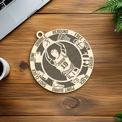 Netecom Custom Basketball Ornament – Personalized Wooden Ornament with Player Name & Action Terms