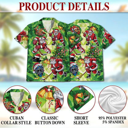 Netecom Santa Claus Ice Hockey Christmas Hawaiian Shirt, Sports Holiday Button Down Summer Beach Short Sleeve Shirt, S-5XL