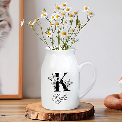 Netecom Elegant Gold Monogram Ceramic Pitcher, Personalized Floral Vase for Christmas, Weddings, or Holiday Home Decor