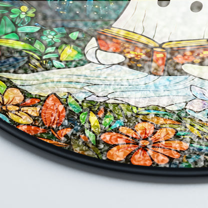 Netecom Reading Ghost in Forest Stained Glass Suncatcher, Firefly Night Window Hanging, Whimsical Glass Decor, Unique Gift for Book Lovers and Cozy Home Accent