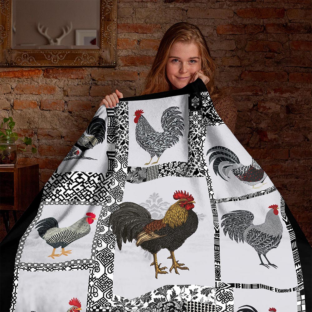 Folk Art Chicken Blanket, Ultra Soft Warm Cozy Fuzzy Plush Throw Blanket for Couch, Bed or Sofa, Birthday Gifts for Farmer Men Women, Present for Christmas, Graduation