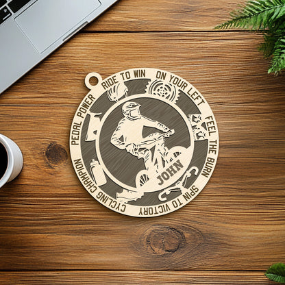 Netecom Personalized Custom Cycling Ornament – Personalized Wooden Mountain Biker Design with Custom Name & Bike Lingo