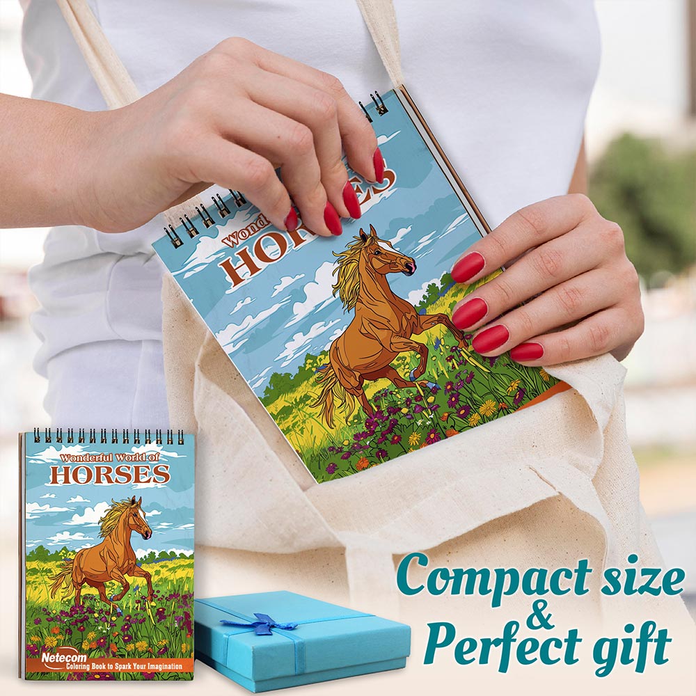 Netecom Wonderful World of Horses Spiral Coloring Book For Adults