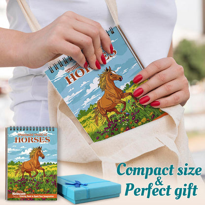 Netecom Wonderful World of Horses Spiral Coloring Book For Adults
