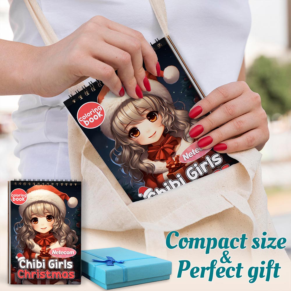 Chibi Girls Christmas Spiral Coloring Book For Adults