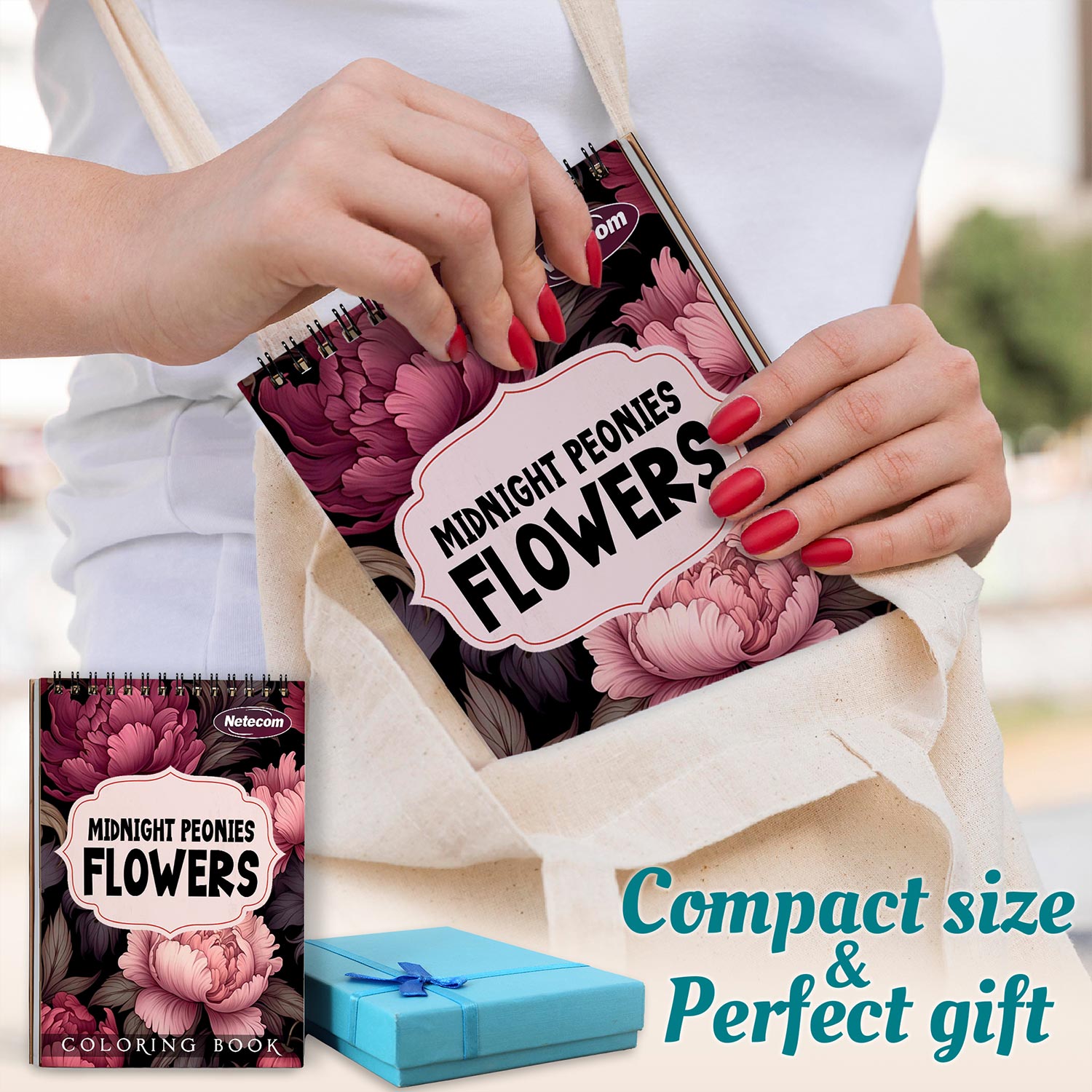Netecom Midnight Peonies Flowers Spiral Coloring Book For Adults