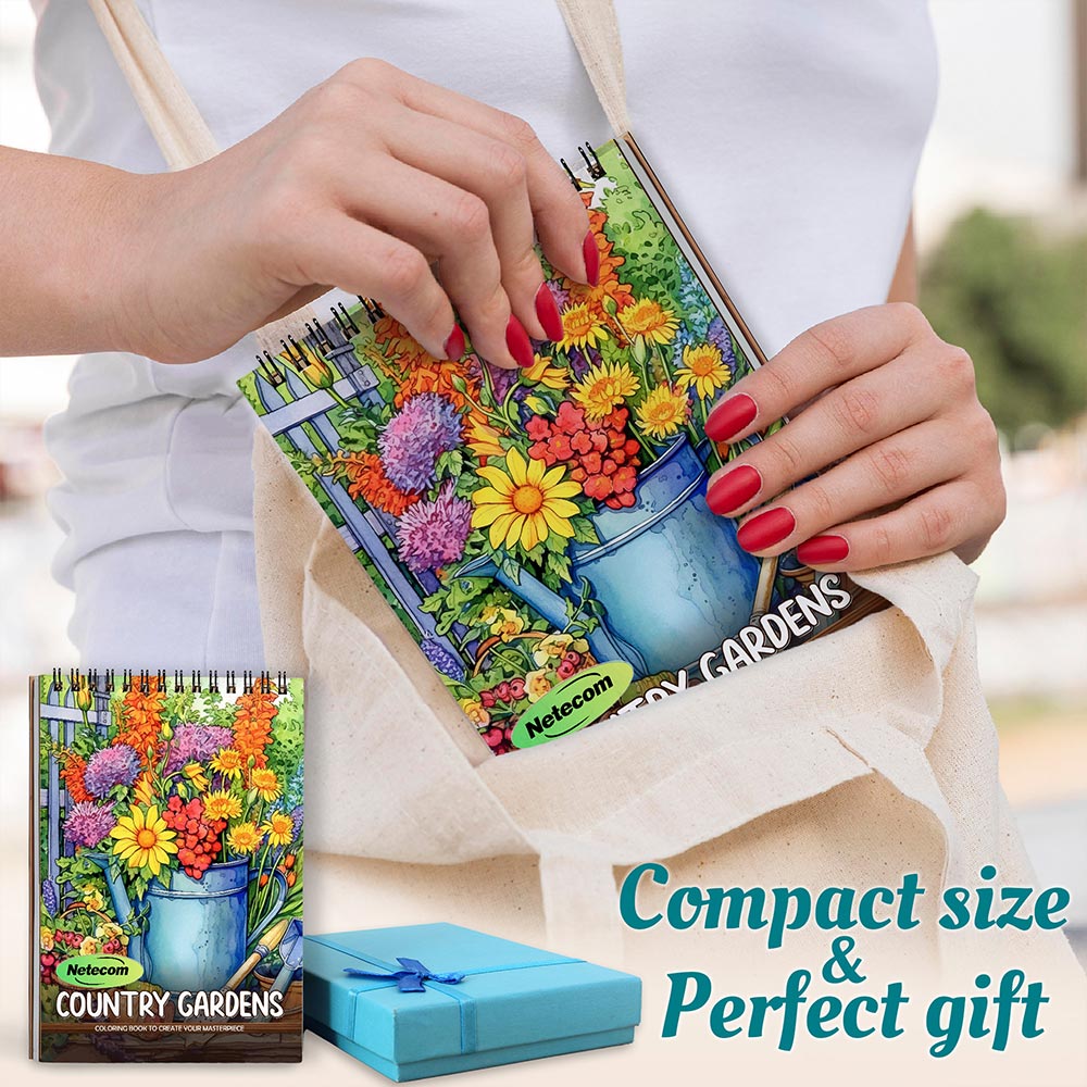 Netecom Country Gardens Spiral Coloring Book For Adults