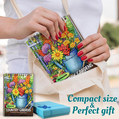 Netecom Country Gardens Spiral Coloring Book For Adults
