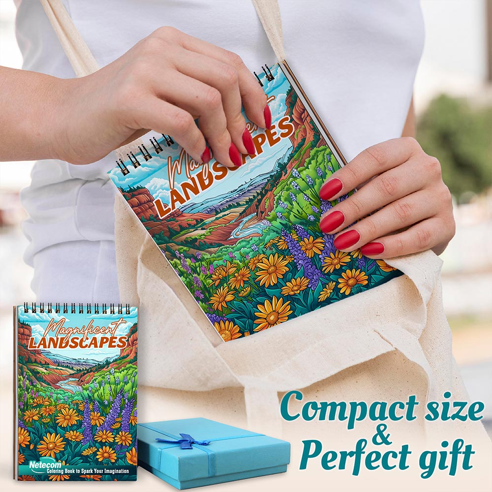 Netecom Magnificent Landscapes Spiral Coloring Book For Adults