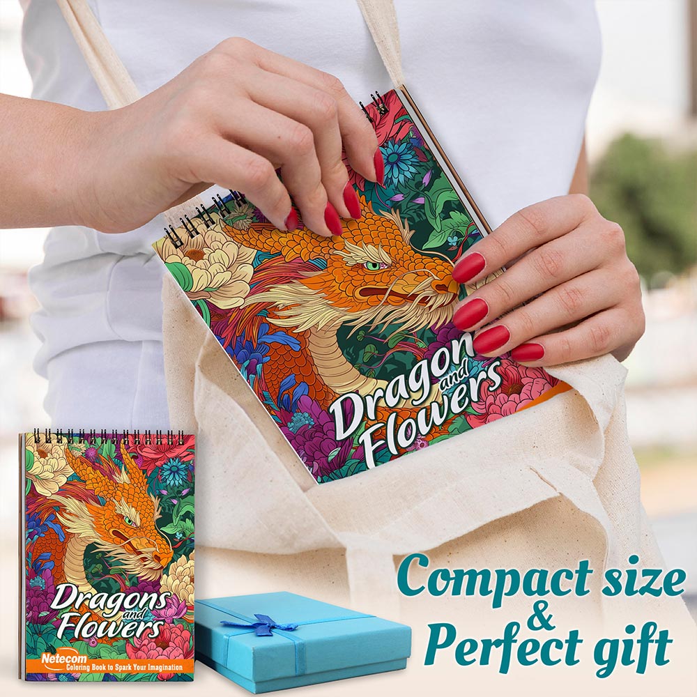 Netecom Dragons and Flowers Spiral Coloring Book For Adults