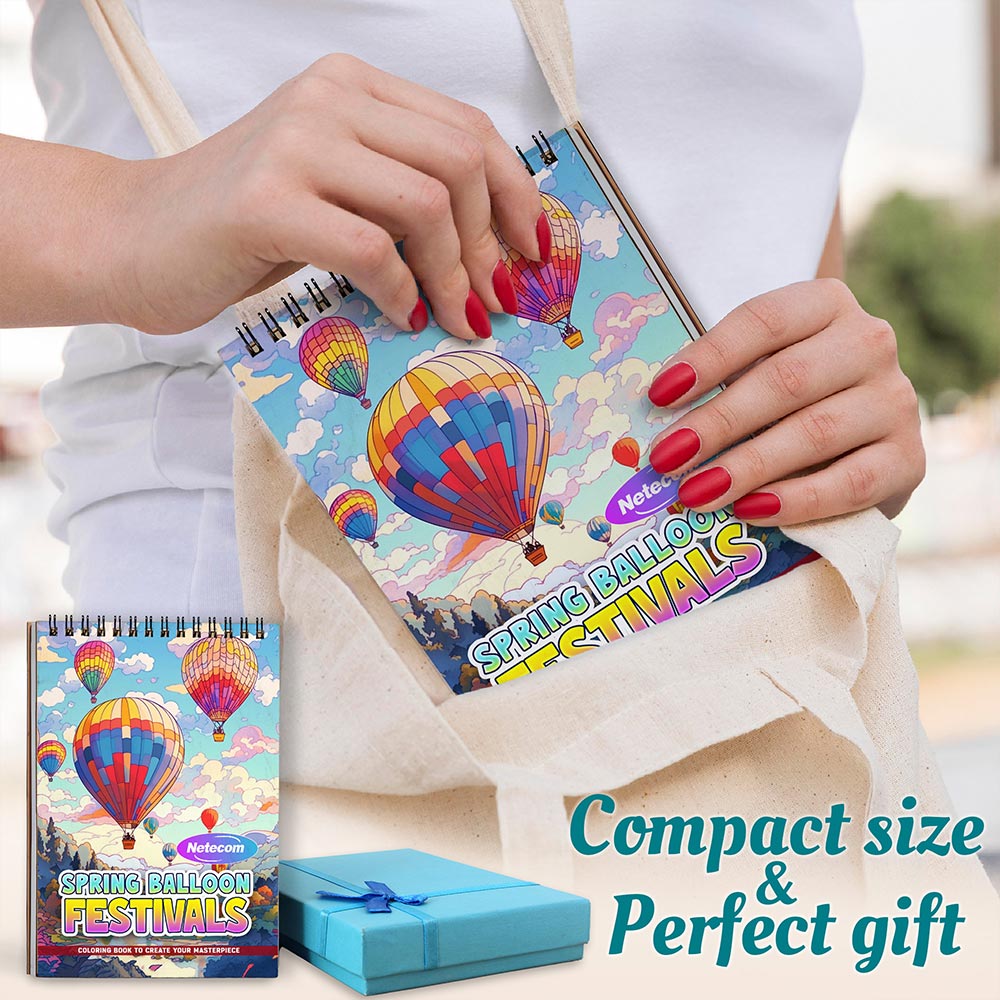 Spring Balloon Festivals Spiral Coloring Book For Adults