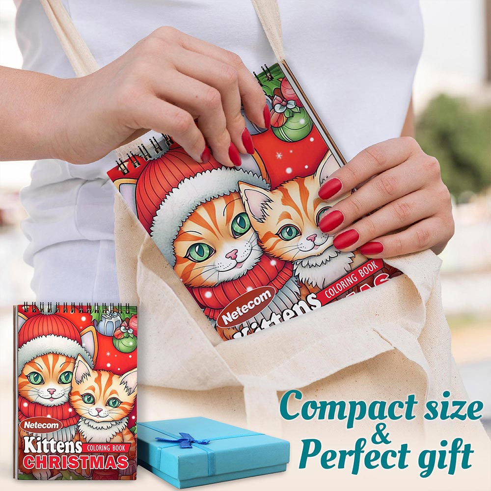 Netecom Christmas Kittens Spiral Coloring Book For Adults