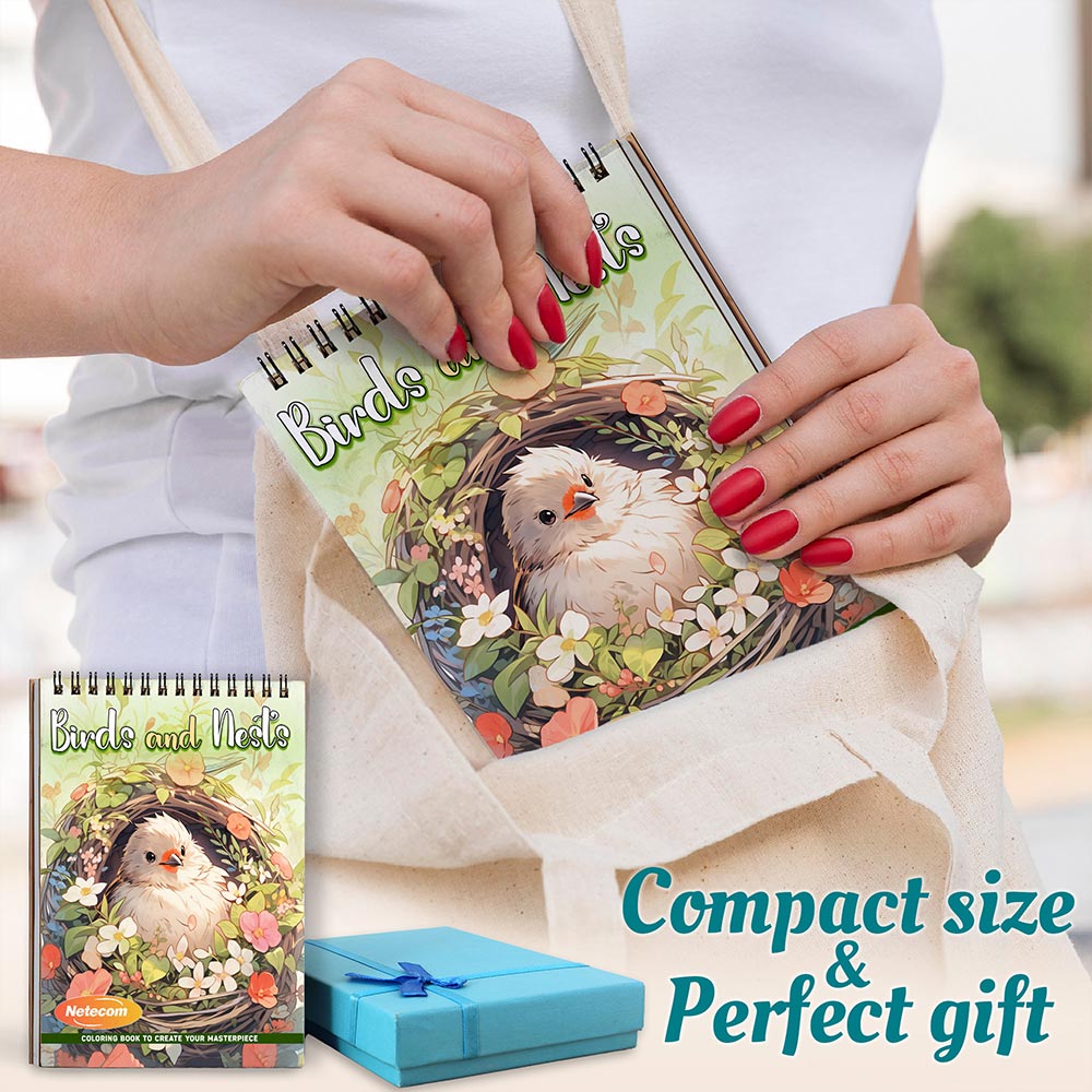 Birds and Nests Spiral Coloring Book For Adults