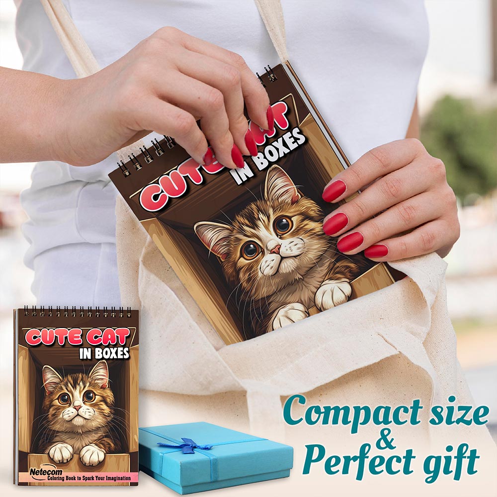 Netecom Cute Cat in Boxes Spiral Coloring Book For Adults