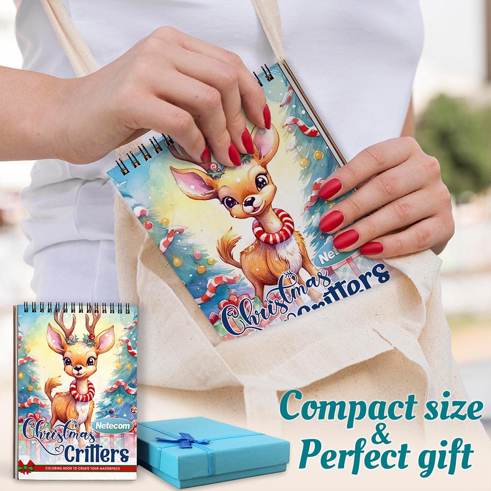 Netecom Christmas Critters Spiral Coloring Book For Adults
