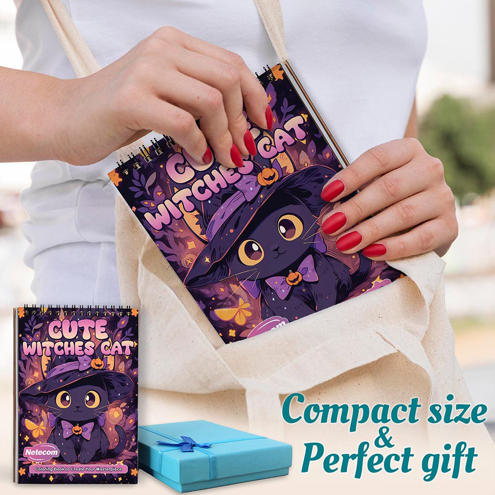 Netecom Cute Kawaii Cat Witches Spiral Coloring Book For Adults