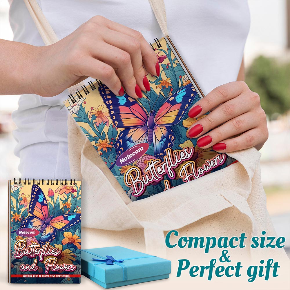 Butterflies and Flowers Spiral Coloring Book For Adults