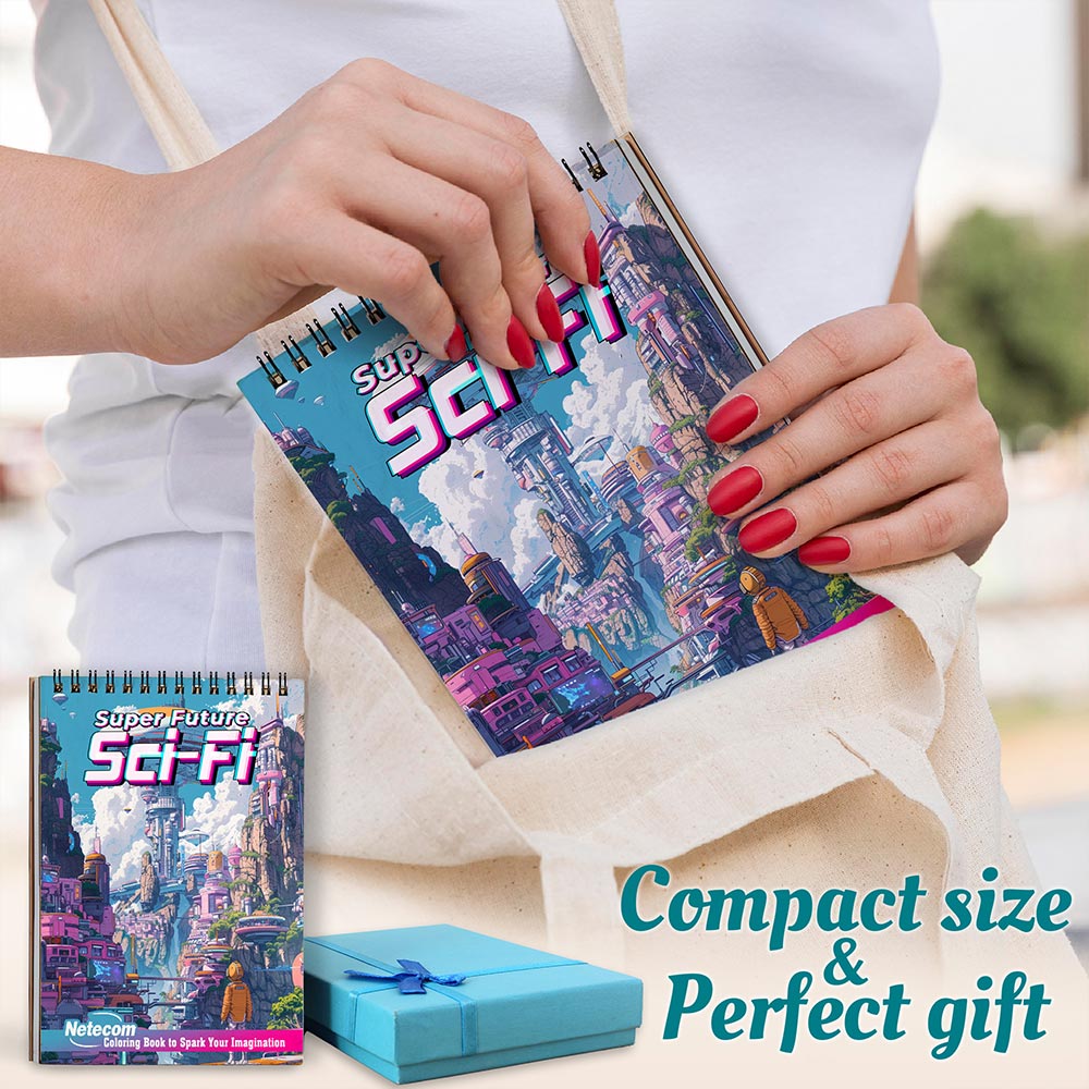 Netecom Super Future Sci-Fi Spiral Coloring Book For Adults