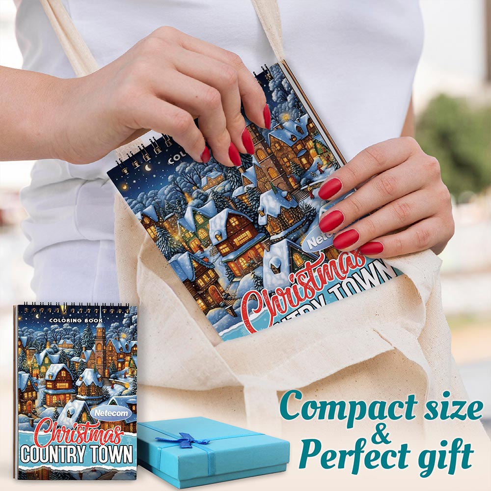 Netecom Christmas Country Town Spiral Coloring Book For Adults