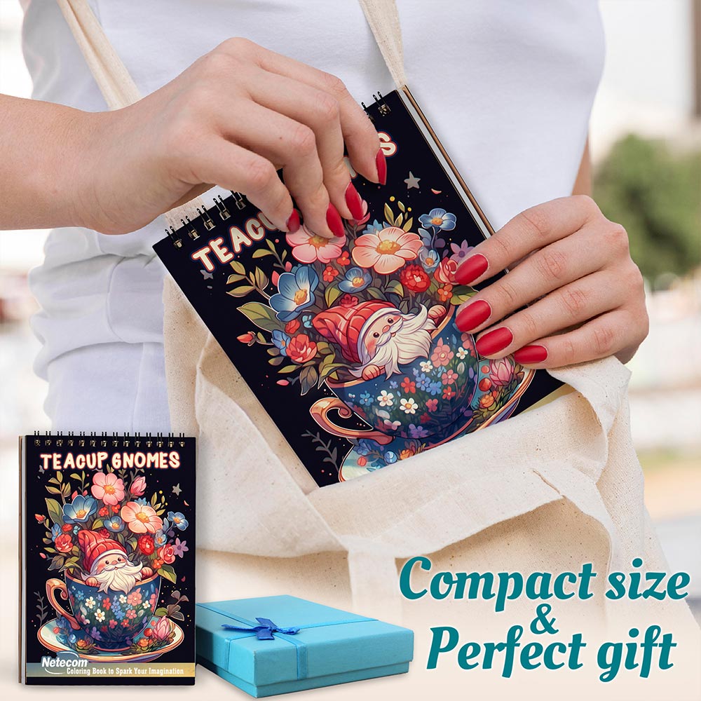 Netecom Teacup Gnomes Spiral Coloring Book For Adults