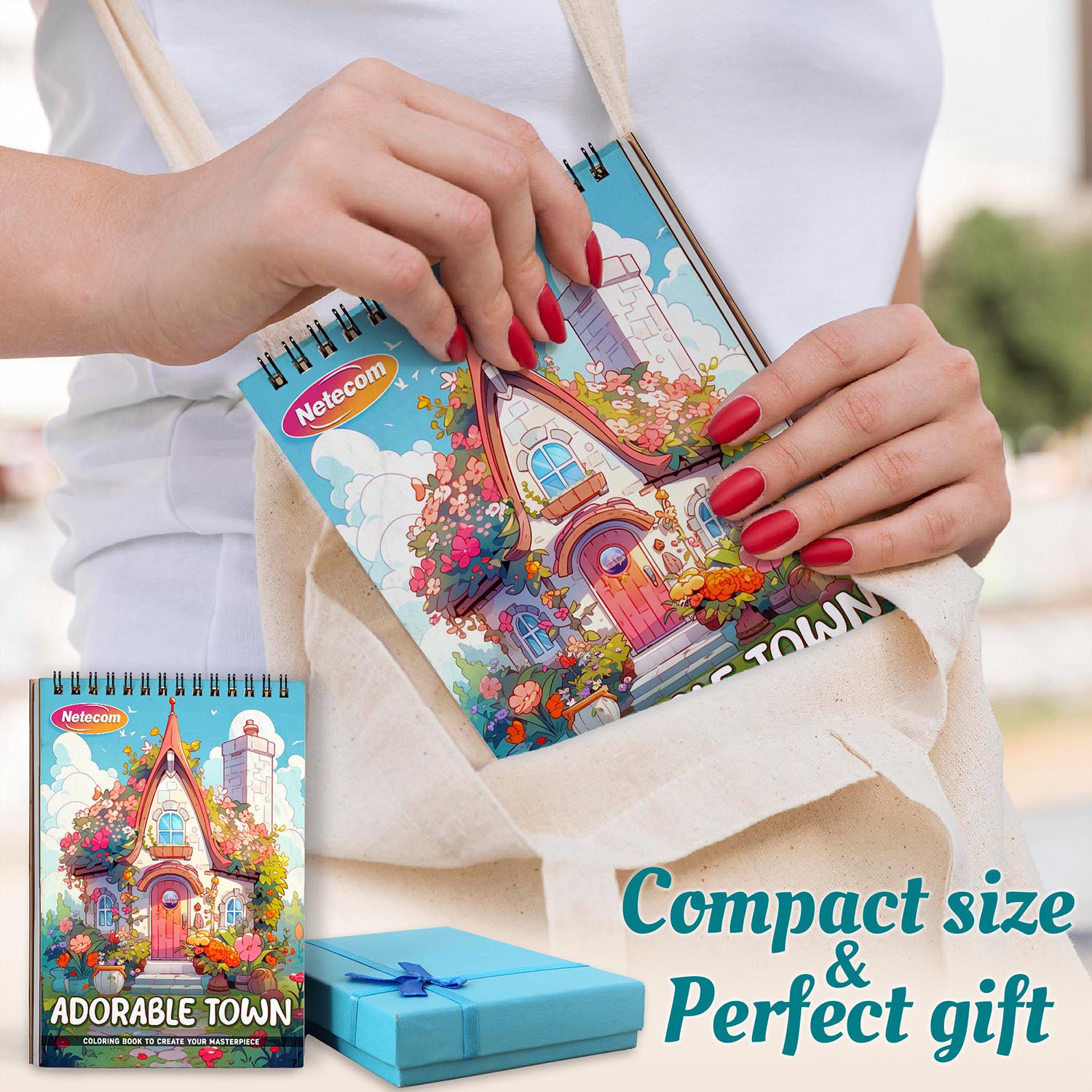 Netecom Adorable Town Spiral Coloring Book For Adults