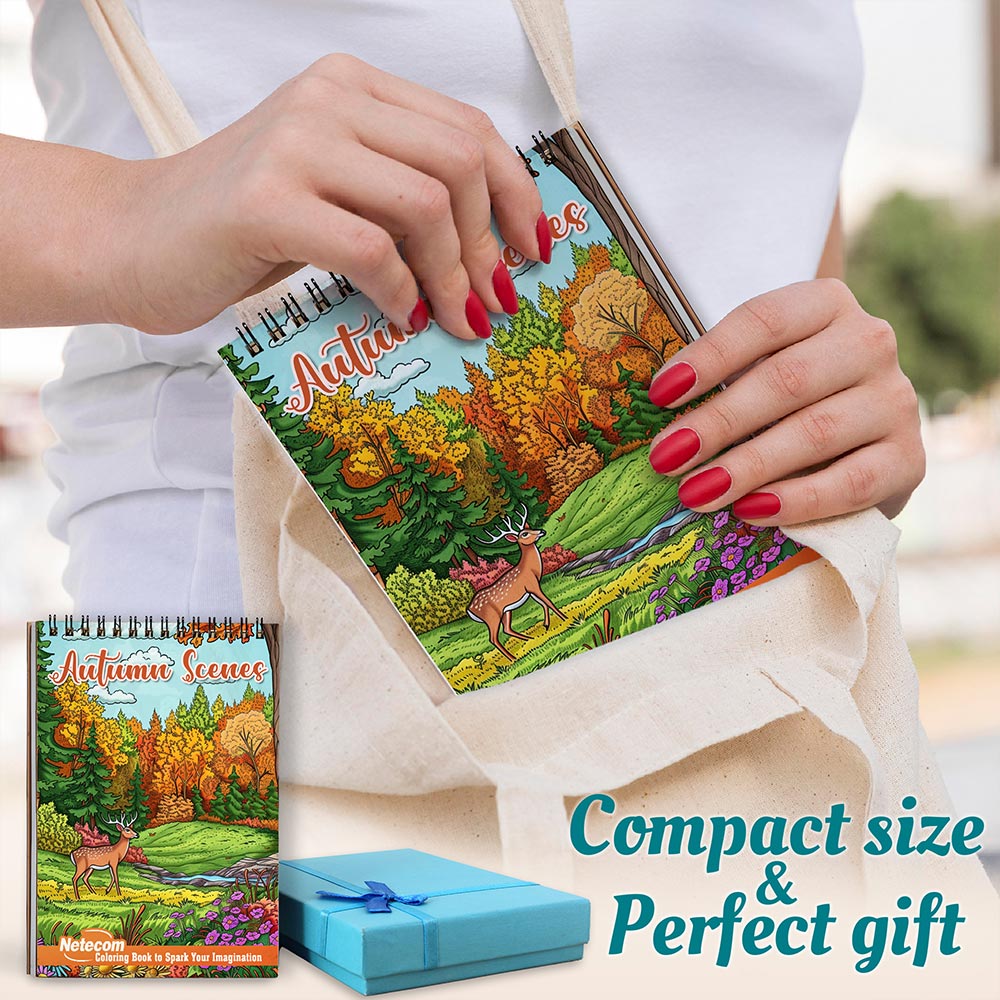 Netecom Autumn Scenes Spiral Coloring Book For Adults