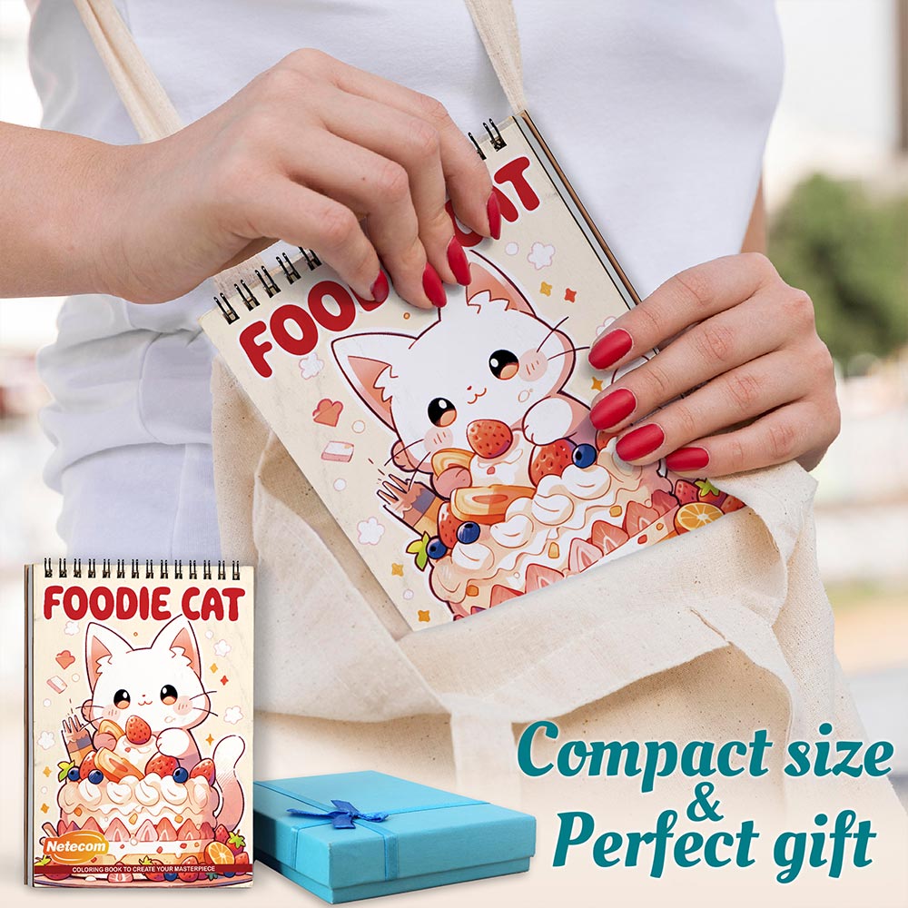Netecom Foodie Cat Spiral Coloring Book For Adults