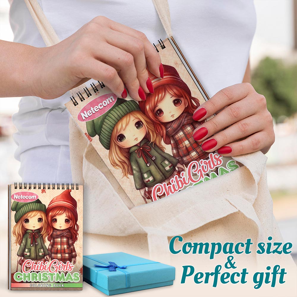 Chibi Girls Christmas Spiral Coloring Book For Adults