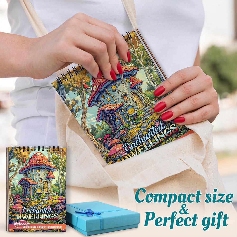 Netecom Enchanted Dwellings Spiral Coloring Book For Adults