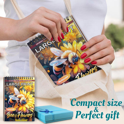 Netecom Large Print Bee and Flowers Spiral Coloring Book For Adults