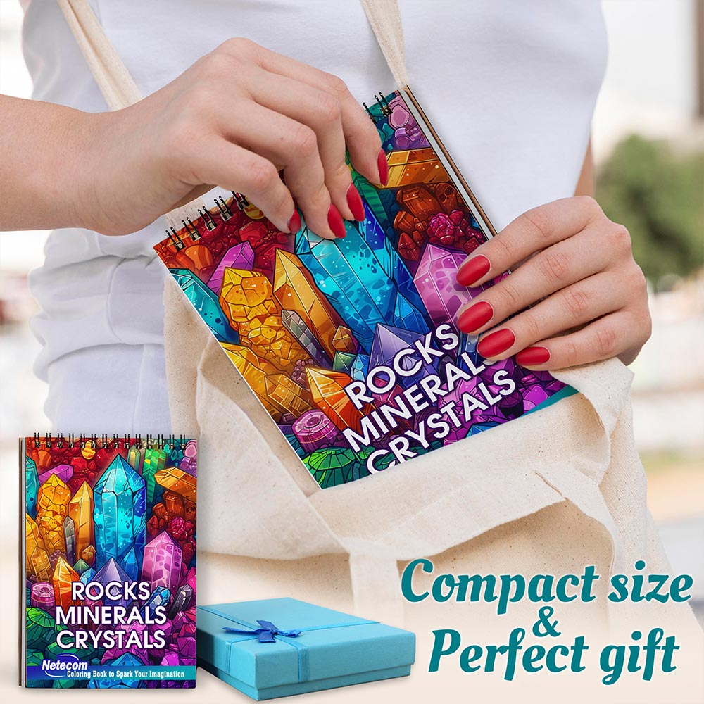 Netecom Rocks, Minerals & Crystals Spiral Coloring Book For Adults