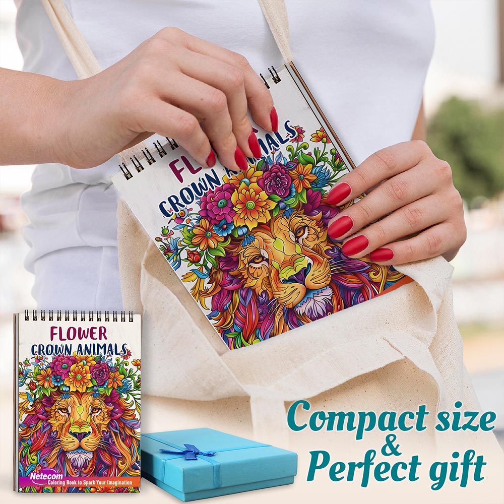 Netecom Flower Crown Animals Spiral Coloring Book For Adults