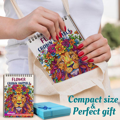 Netecom Flower Crown Animals Spiral Coloring Book For Adults