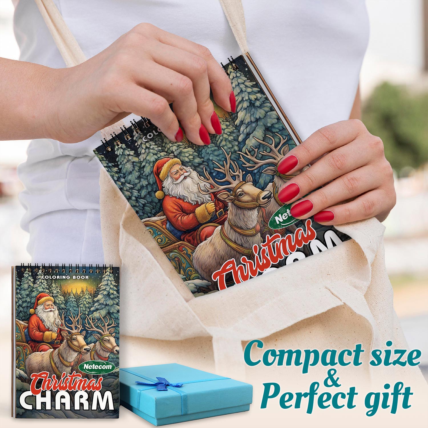 Netecom Christmas Charm Spiral Coloring Book For Adults