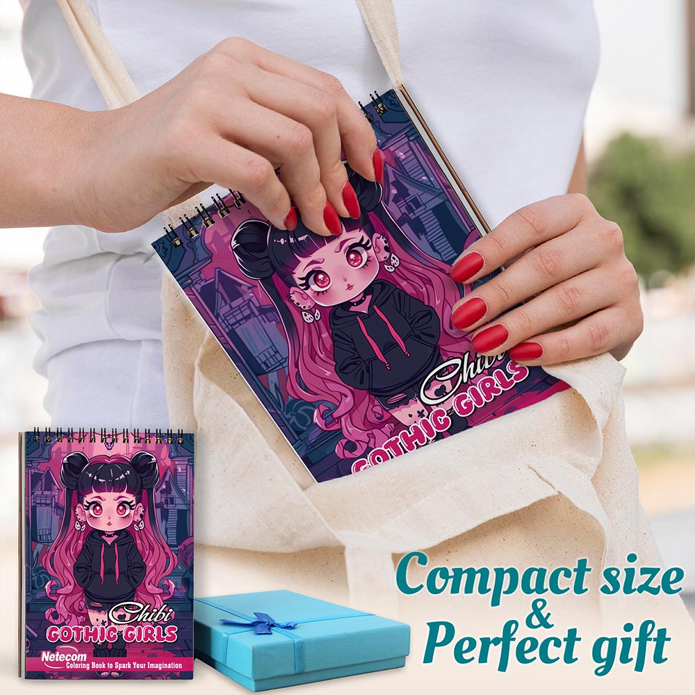 Netecom Chibi Gothic Girls Spiral Coloring Book For Adults