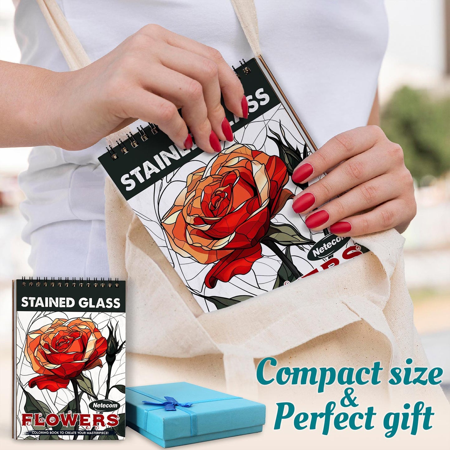 Netecom Stained Glass Flowers Spiral Coloring Book For Adults