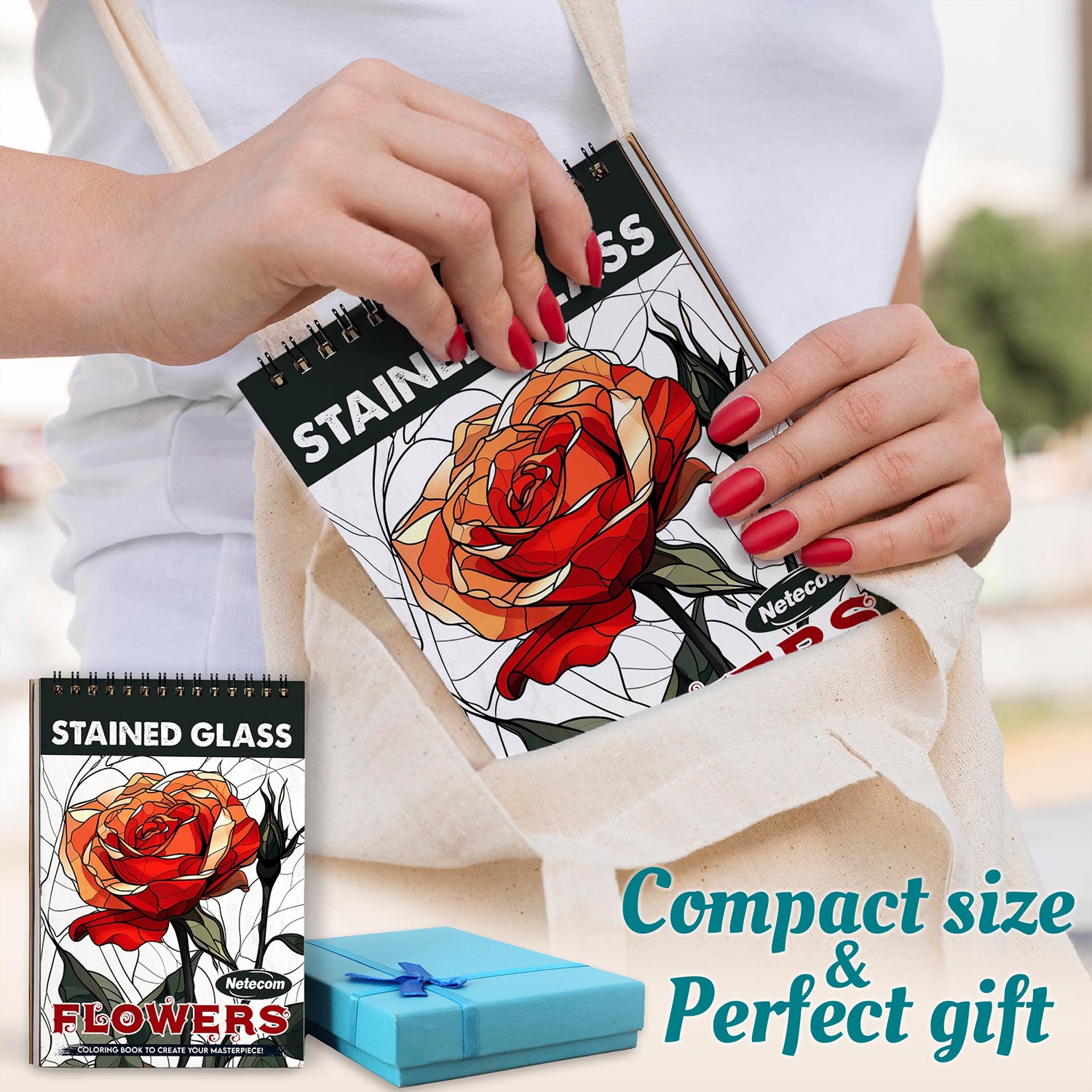 Netecom Stained Glass Flowers Spiral Coloring Book For Adults