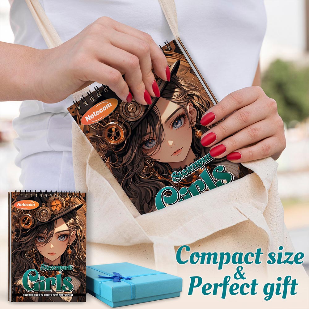 Steampunk Girls Spiral Coloring Book For Adults