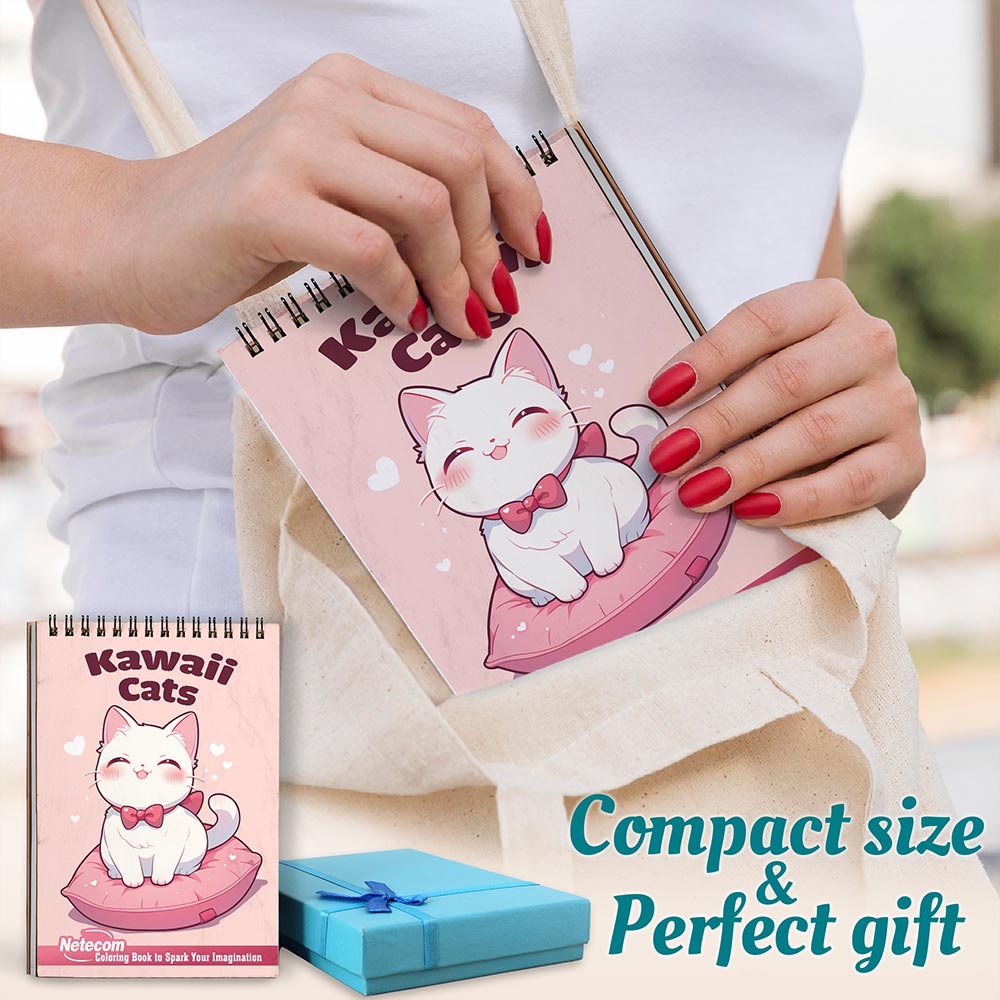 Netecom Kawaii Cats Spiral Coloring Book For Adults
