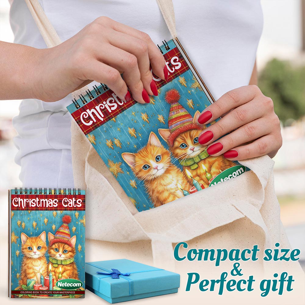 Netecom Christmas Cats Spiral Coloring Book For Adults